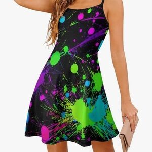 Colorful Neon Splatter  A Line Women's Dress